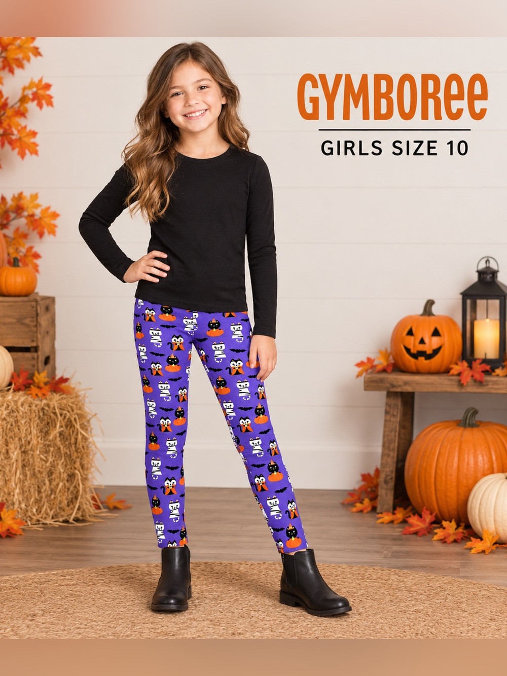 Gymboree Girls Size 10 Purple Halloween Cat Pumpkin Bat Print Leggings